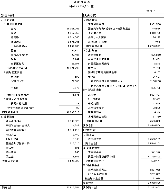 貸借対照表（H17.3.31)